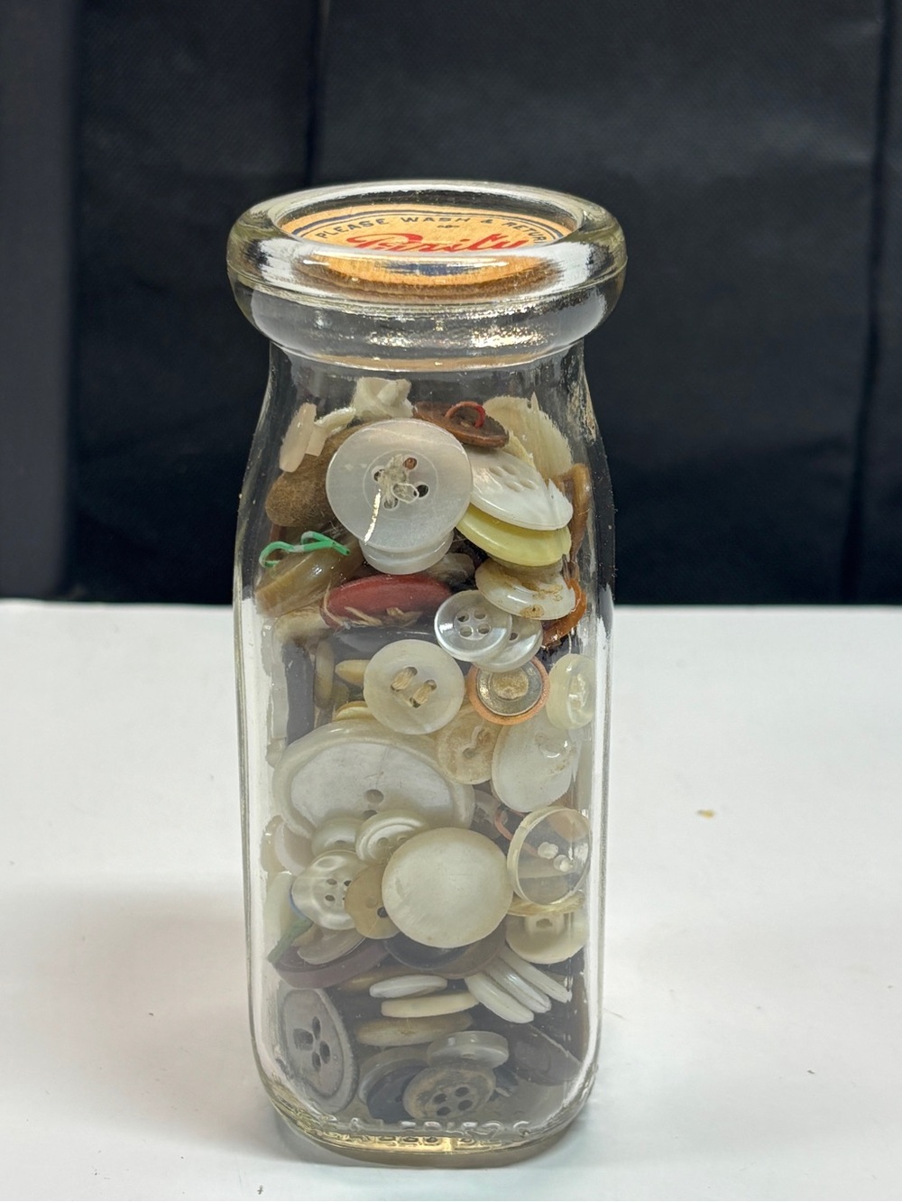 antique Purity Dairy Half Pint Milk Cream Bottle With Buttons Grandma Core